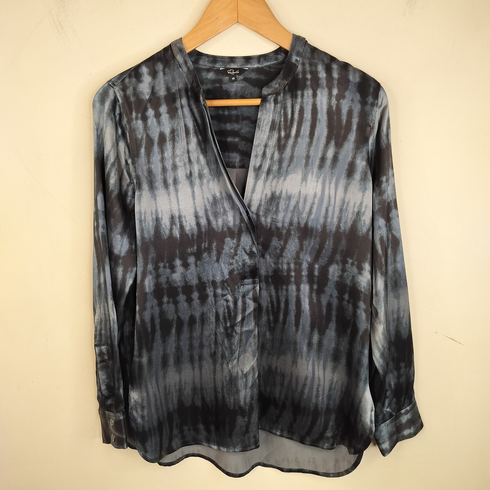 Rails Blouse Women's XS Long Sleeve V-Neck Tie‎ Dye Shibori Bohemian Gray Black